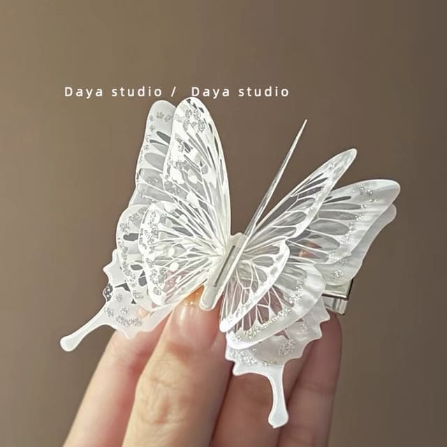 Butterfly Alloy Hair Clip - Butterfly - White / One Size