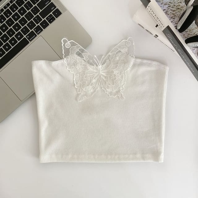 Butterfly Applique Tube Top - White / One Size