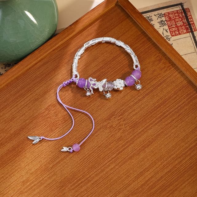 Butterfly Bead Alloy Bracelet - S419 - Silver & Purple