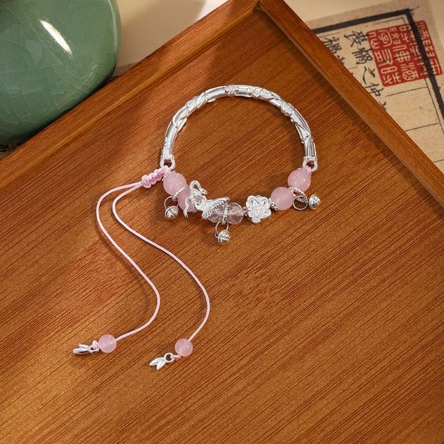 Butterfly Bead Alloy Bracelet - S420 - Silver & Pink