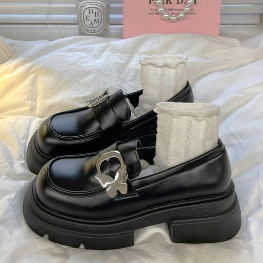 Butterfly Buckle Platform Loafers