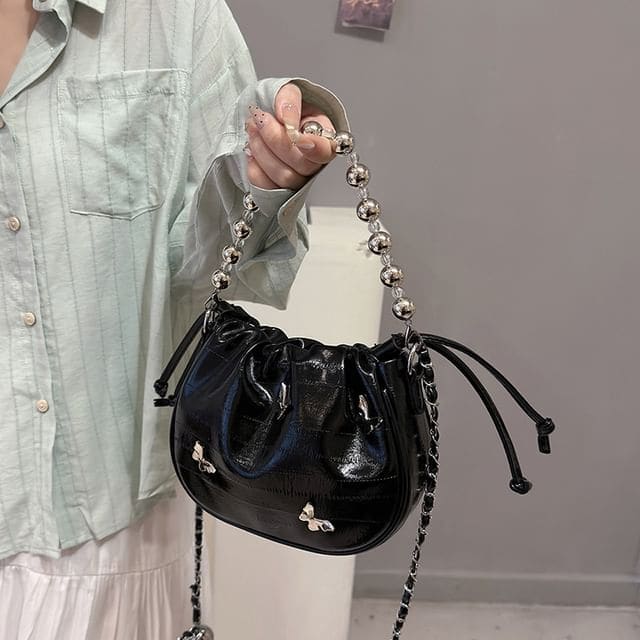 Butterfly Drawstring Chain Crossbody Bag - Black / One Size