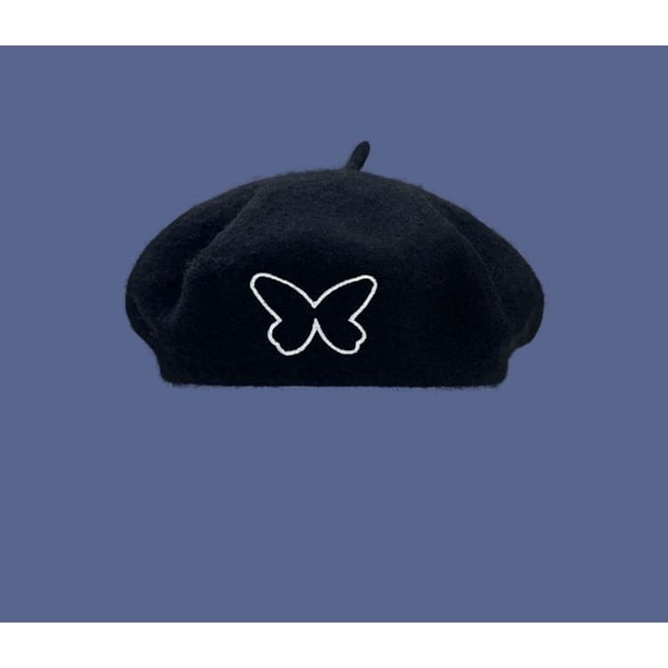 Butterfly Embroidered Beret