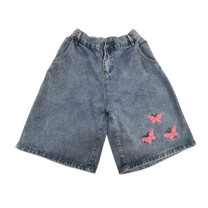 Butterfly Embroidery Denim Shorts - Shorts