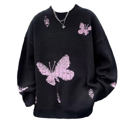 Butterfly Embroidery Sweater - M / Black - Sweater