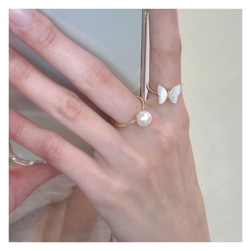 Butterfly / Faux Pearl Alloy Open Ring (various designs)