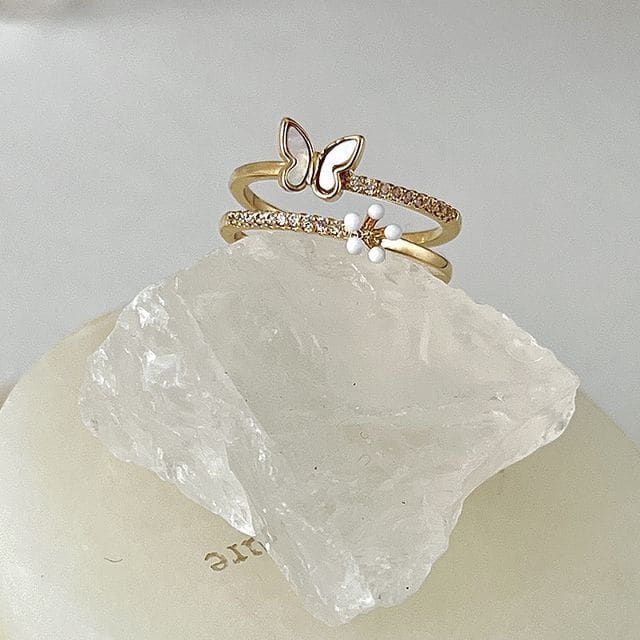 Butterfly / Faux Pearl Alloy Open Ring (various designs)