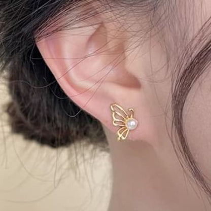 Butterfly Faux Pearl Ear Stud