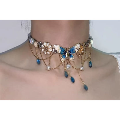 Butterfly Faux Pearl Festoon Choker