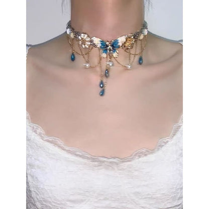 Butterfly Faux Pearl Festoon Choker