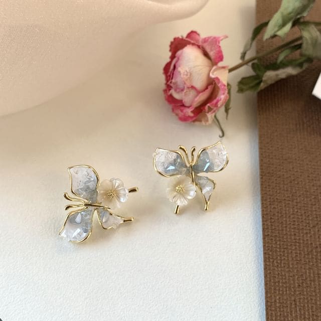 Butterfly Floral Faux Crystal Alloy Stud Earring - 1 Pair