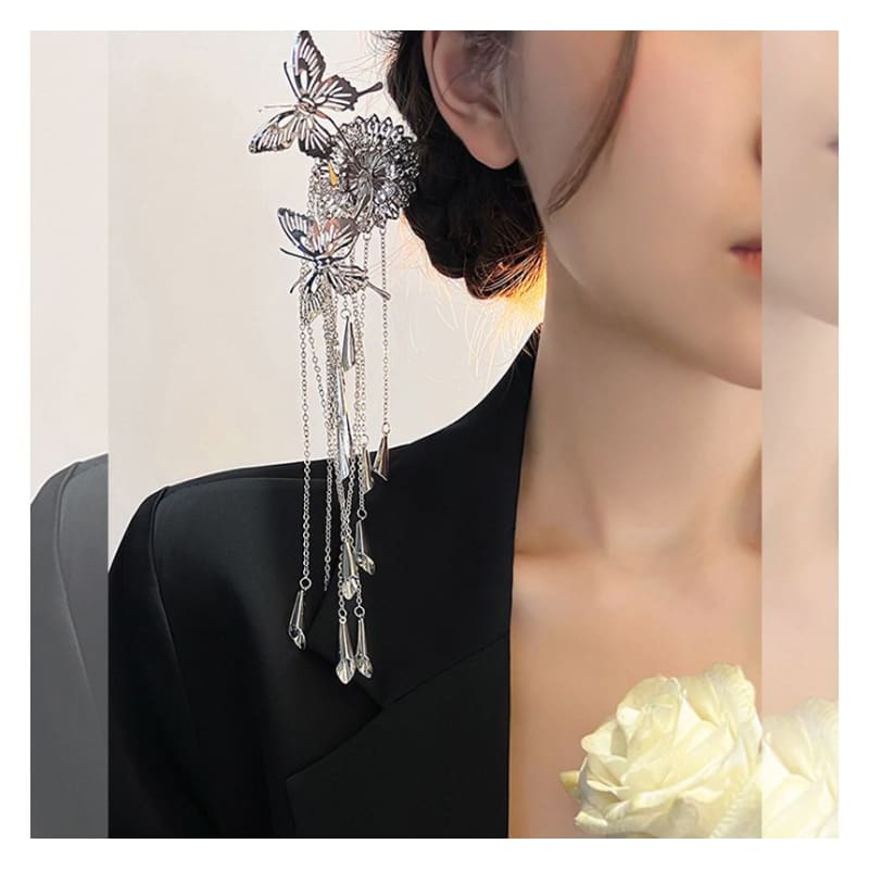 Butterfly Fringed Alloy Hair Stick - B1332 - Hair Stick