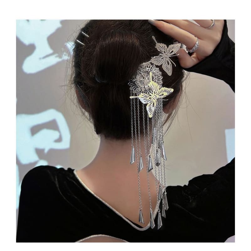 Butterfly Fringed Alloy Hair Stick - B1332 - Hair Stick