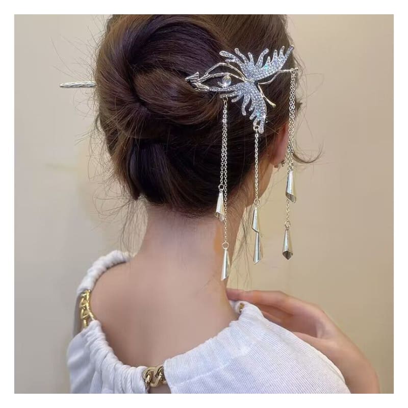 Butterfly Fringed Alloy Hair Stick / Hair Clip - AM2023