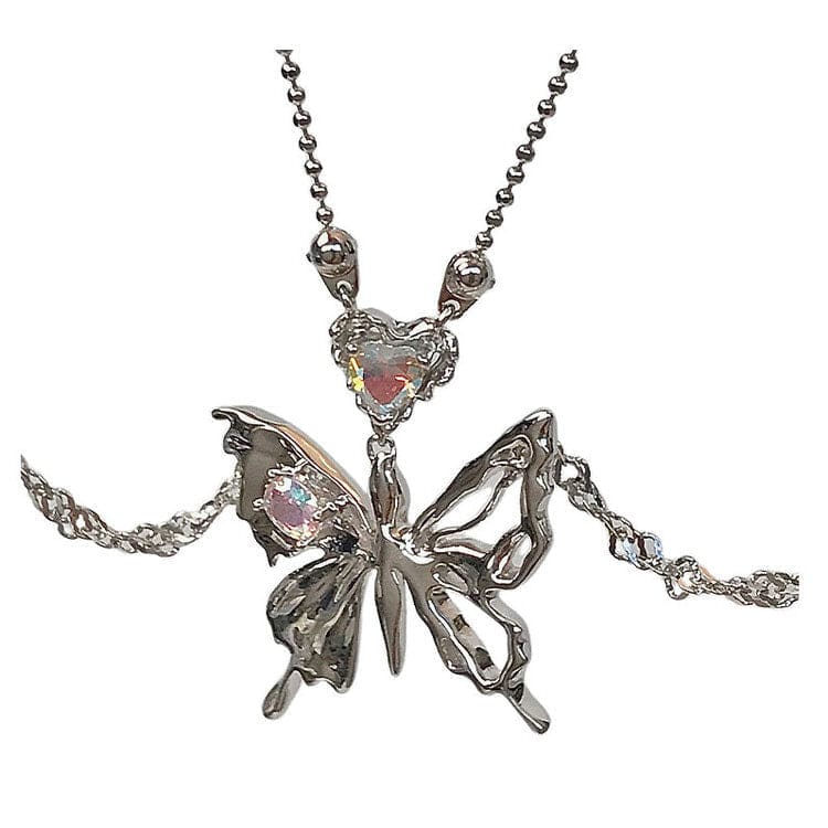 Butterfly Heart Necklace - Standart / Silver - Necklace