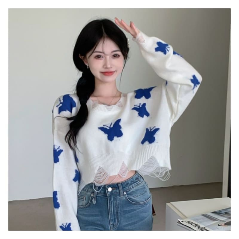 Butterfly Jacquard Knit Sweater