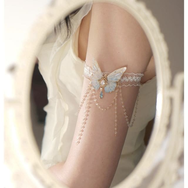 Butterfly Lace Armlet - Arm - Blue & White / One Size