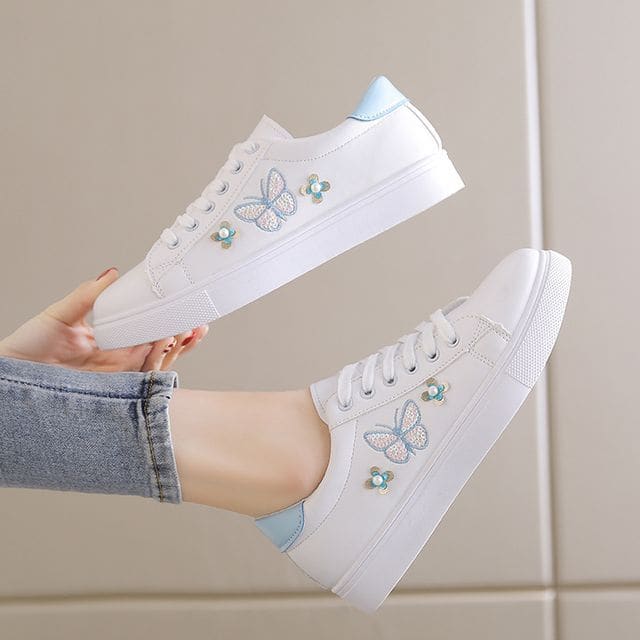 Butterfly Lace Up Sneakers - Blue / 35