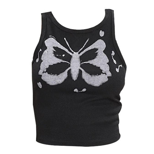 Butterfly Mini Crop Top - S / Black - Tops