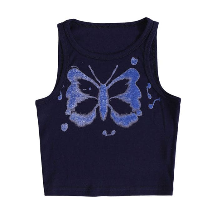 Butterfly Mini Crop Top - S / Blue - Tops