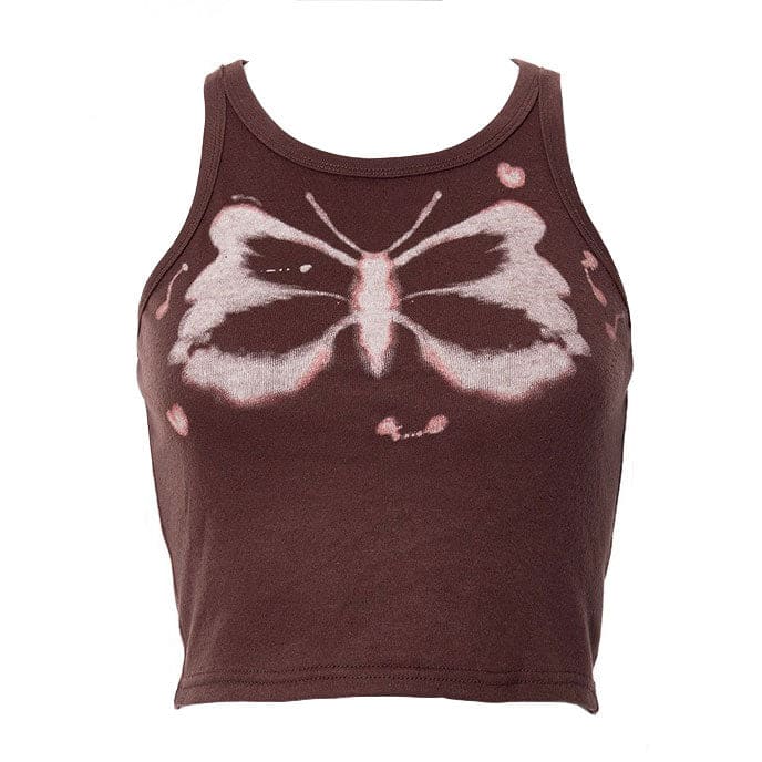 Butterfly Mini Crop Top - S / Brown - Tops