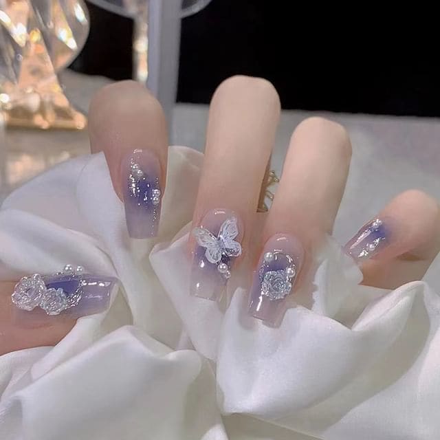 Butterfly Pointed Nail Tips - Glue - B167 - Purplish Blue