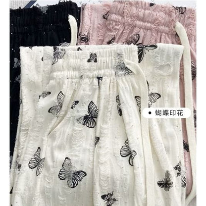 Butterfly Print High Waist Wide Leg Sweatpants