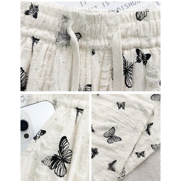 Butterfly Print High Waist Wide Leg Sweatpants