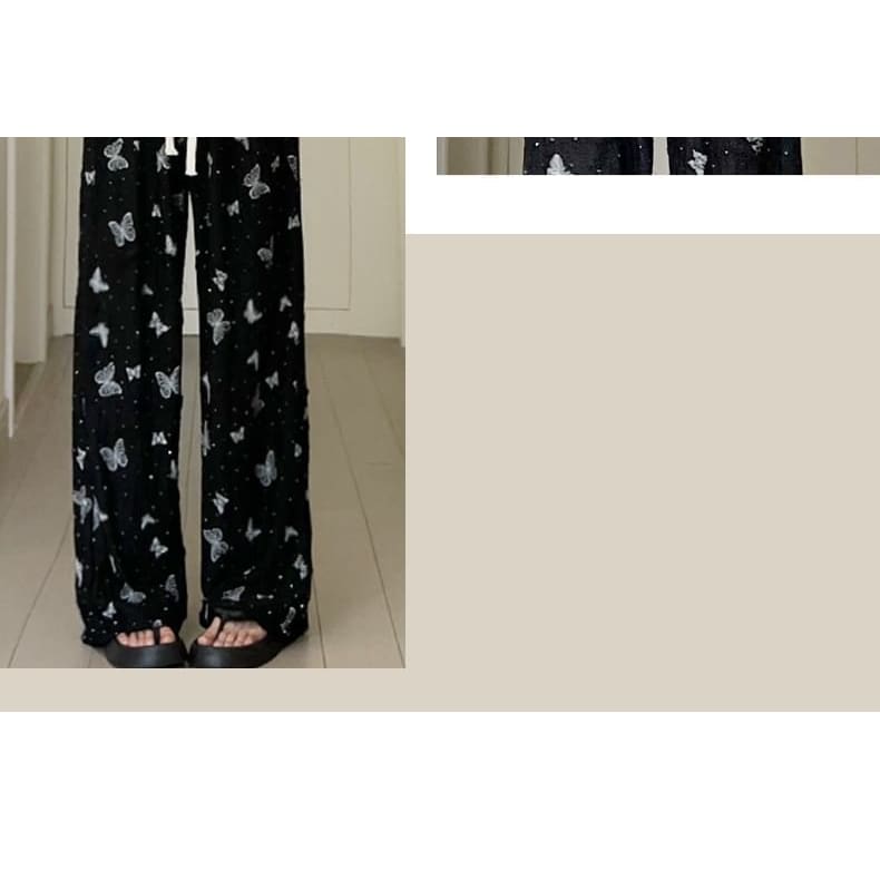 Butterfly Print High Waist Wide Leg Sweatpants