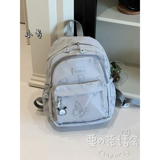 Butterfly Print Laptop Backpack / Bag Charm / Set - Gray / S