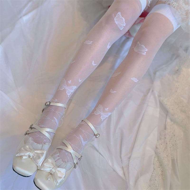 Butterfly Print Lolita Silk Stockings