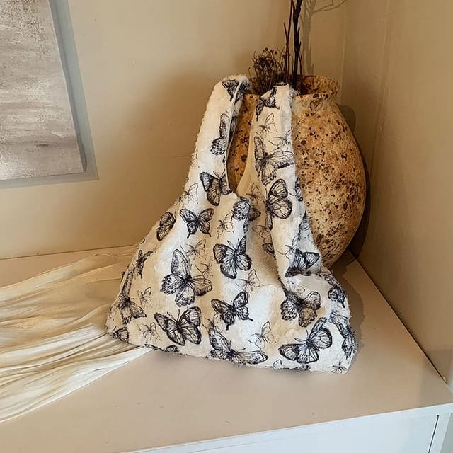 Butterfly Print Shopper Bag - Black / One Size