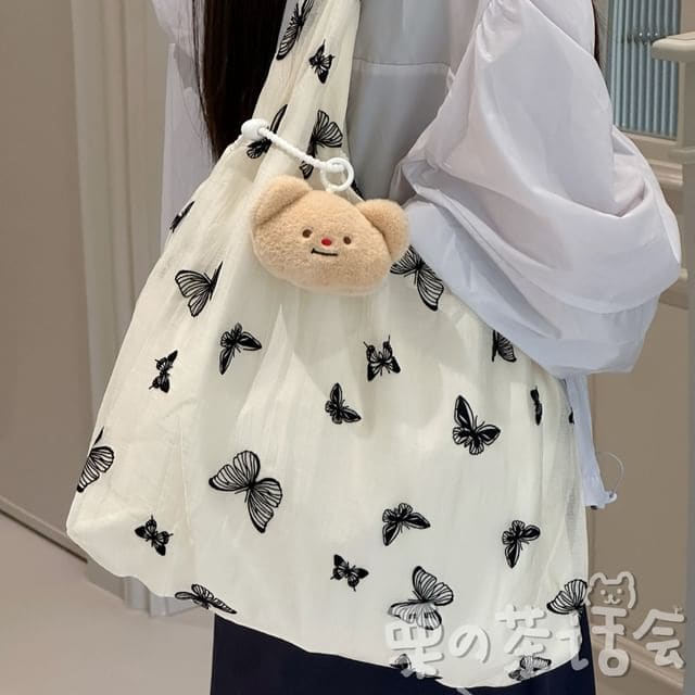 Butterfly Print Tote Bag / Bag Charm / Set