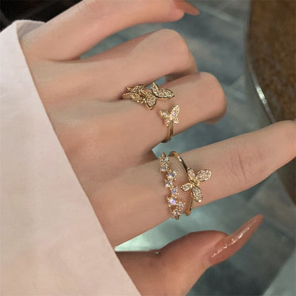 Butterfly Rhinestone Alloy Open Ring (various designs)