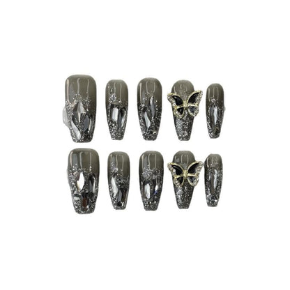 Butterfly Rhinestone Faux Nail Tips