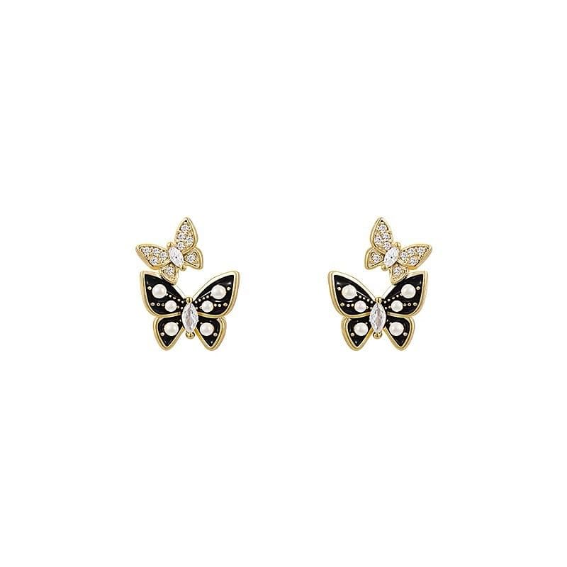 Butterfly Rhinestone Faux Pearl Ear Stud