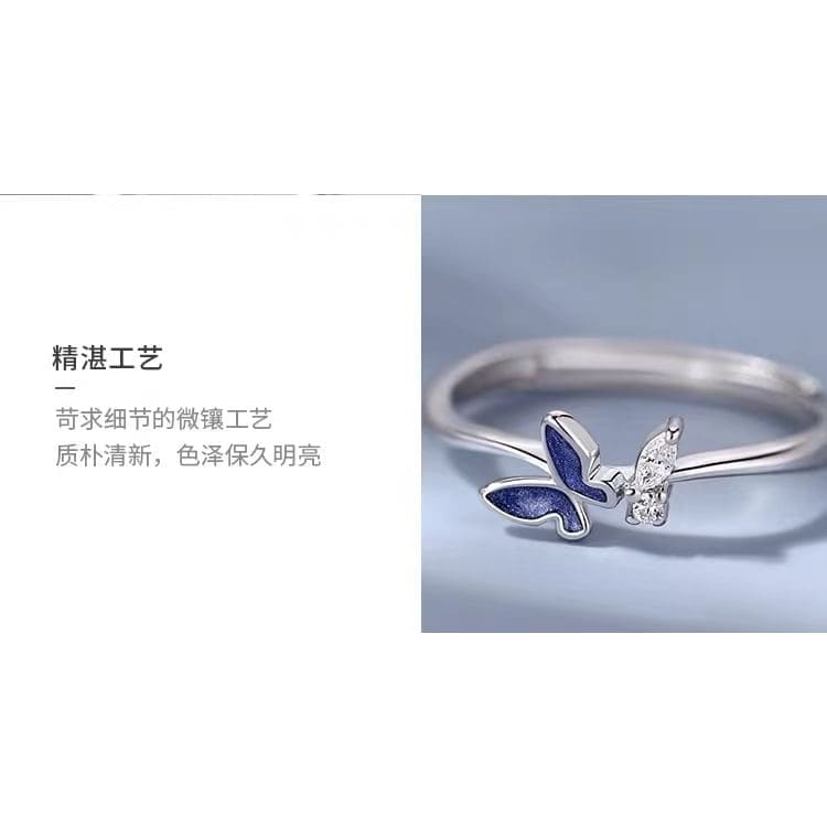 Butterfly Rhinestone Sterling Silver Open Ring