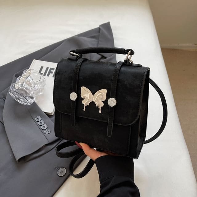 Butterfly Studded Flap Backpack - Backpack - Black