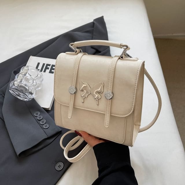 Butterfly Studded Flap Backpack - Backpack - Off-White