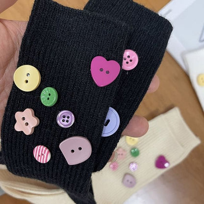 Button Accent Socks - Black / One Size