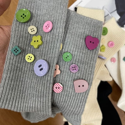 Button Accent Socks - Light Gray / One Size