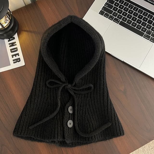 Buttoned Knit Trapper Hat - Black / One Size