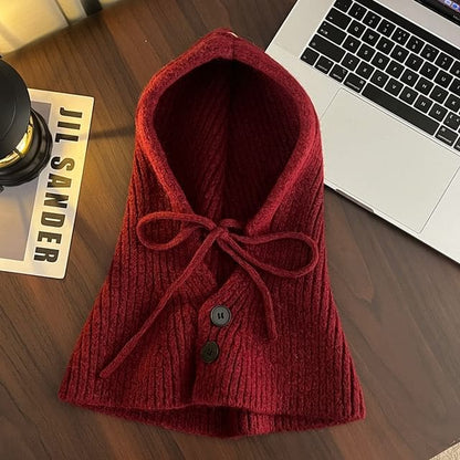 Buttoned Knit Trapper Hat - Red / One Size