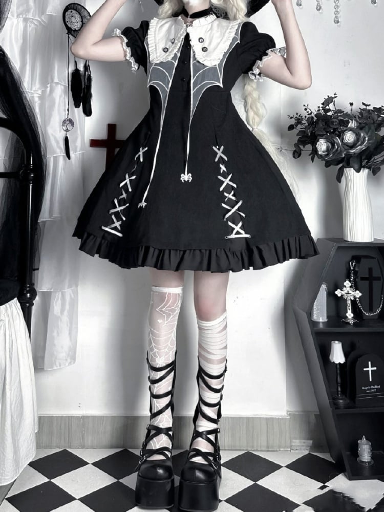 Black Spider Web Collar Halloween Lolita Dress