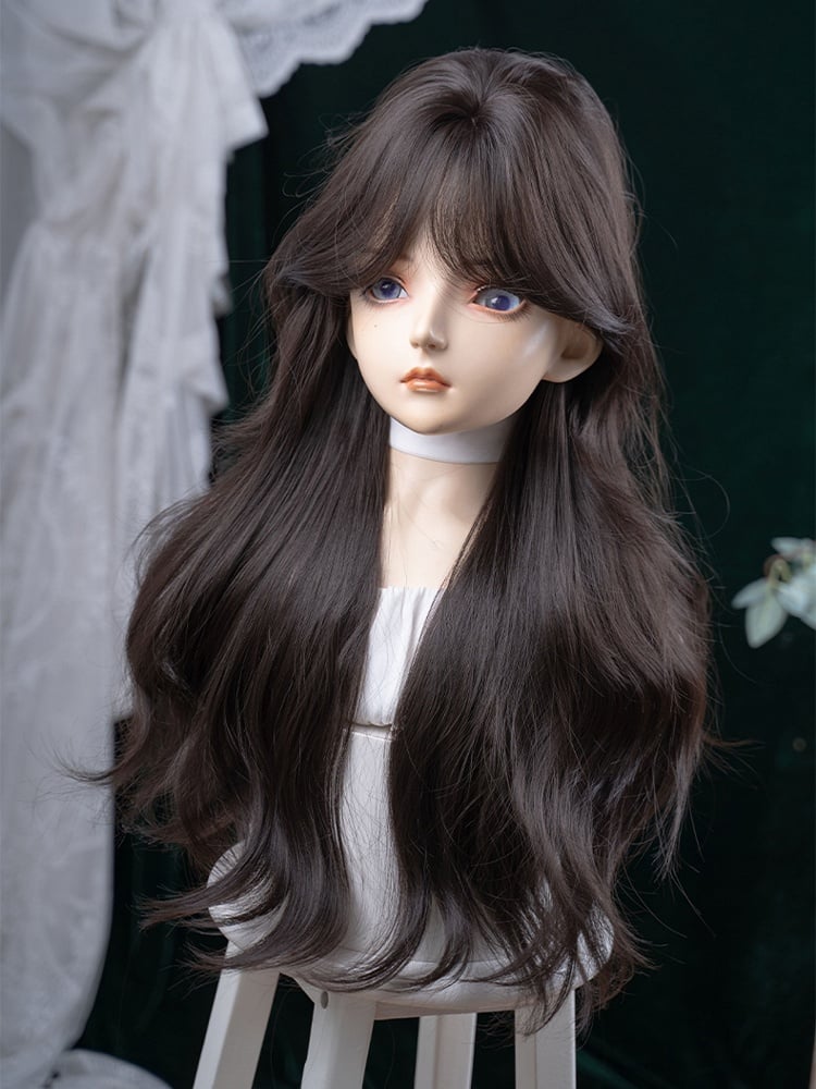 73CM With Wig Length Bangs Black Curtain Tea Wavy