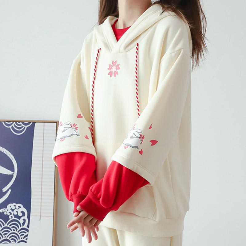 Floral Rabbit Print Plush Sweatshirt