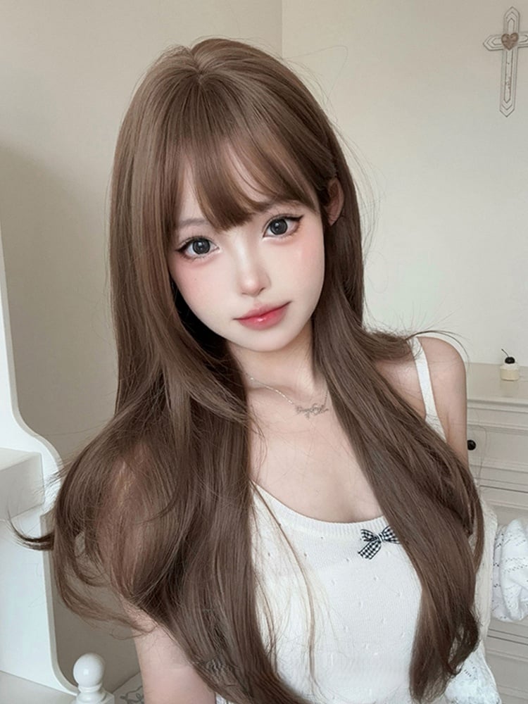 Light Wavy 72CM Bangs Wig Air Length With Brown