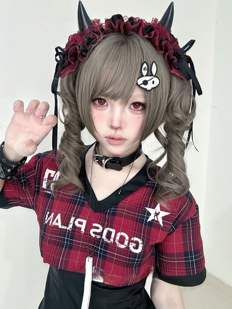 Clips Brown 30CM Double Synthetic Ponytail Length Claw Wig With Gray