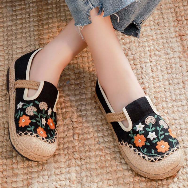 Vintage Floral Canvas Flats Shoes