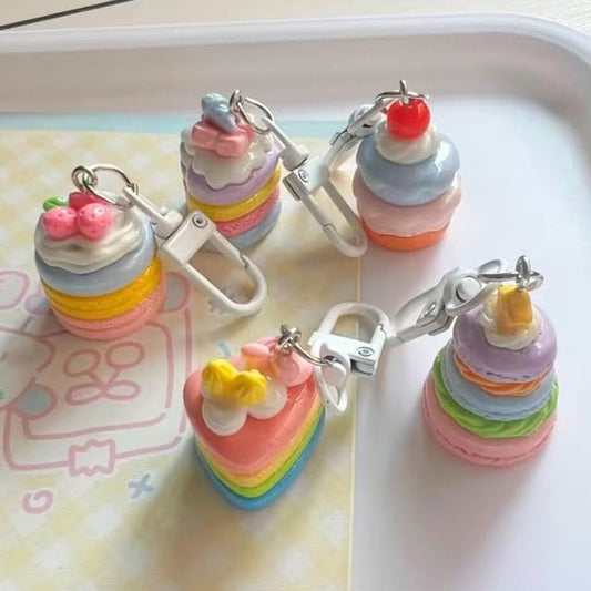 Cake Bag Charm Keyring (Various Designs) - Rainbow - Pink